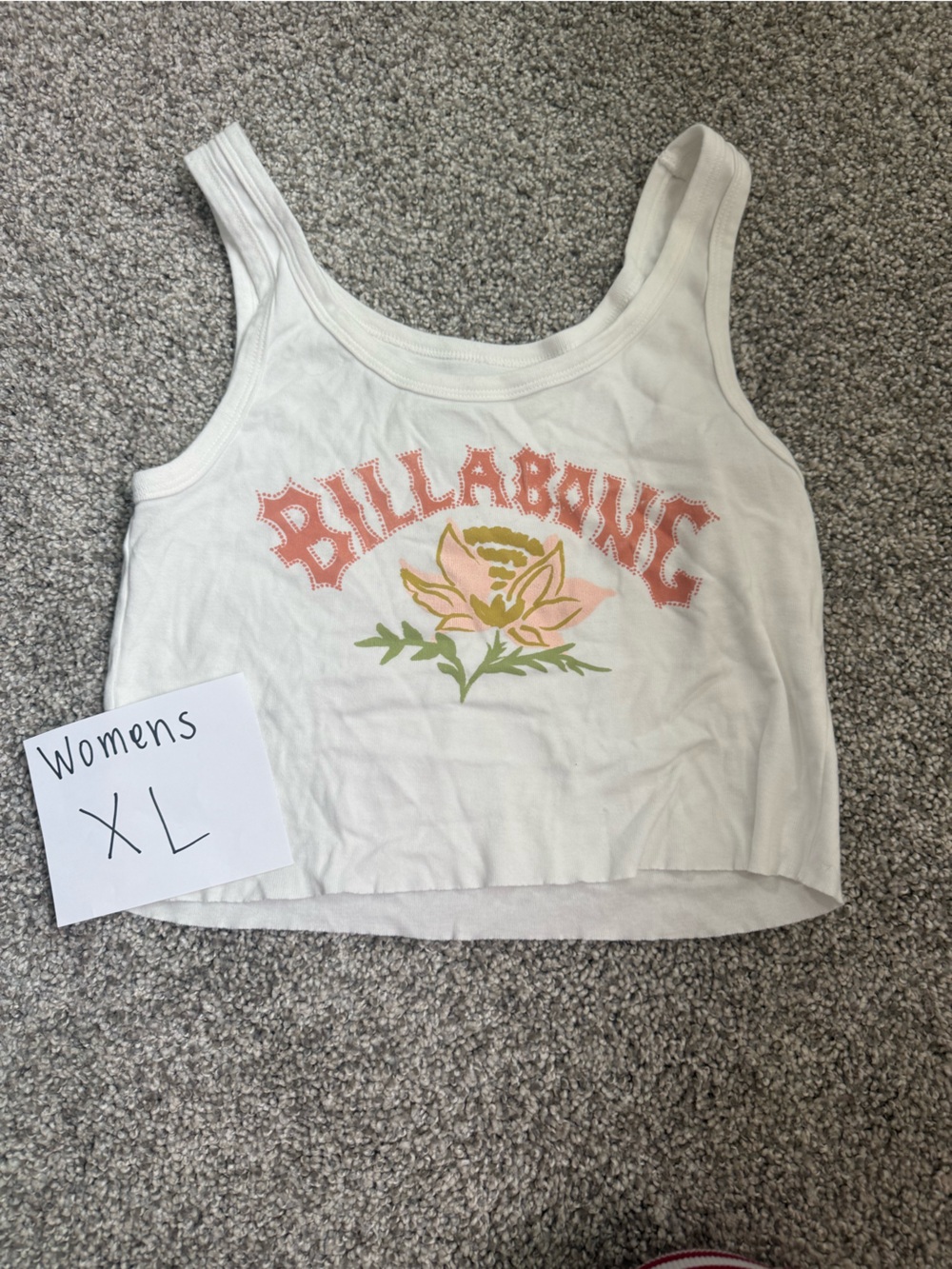 Billabong White Tank with Coral Logo and Pink Floral